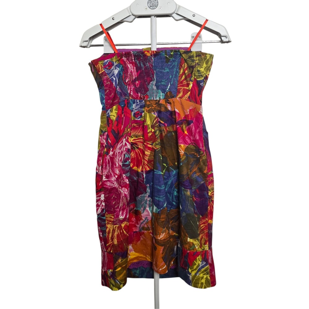 Moulinette Soeurs Strapless Abstract Print Cotton Midi Dress Button Front Size 2 - Picture 4 of 11